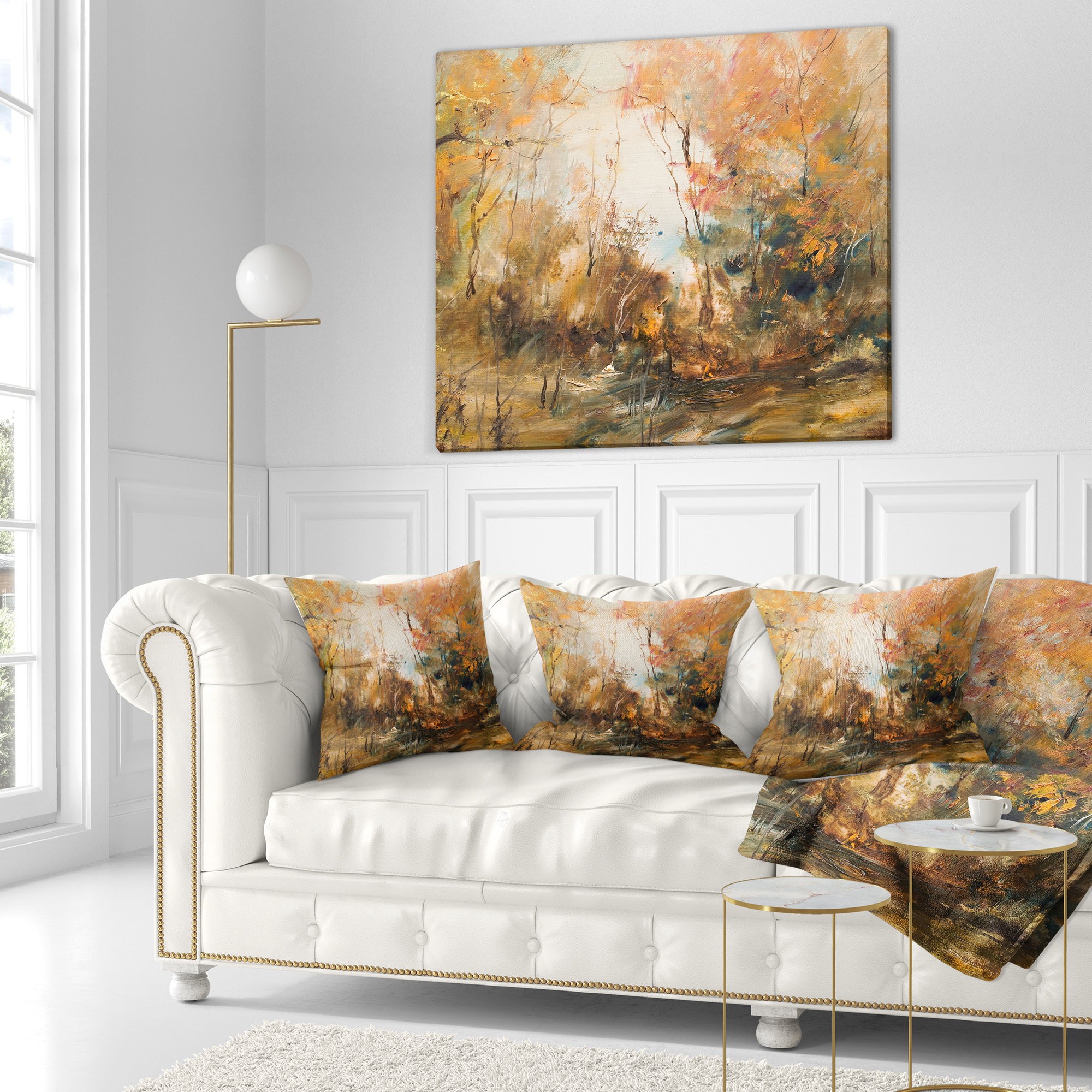 Designart Forest in Autumn Oil Painting - Landscape Painting Throw Pillow - 18x18