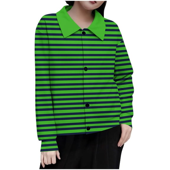 TKLPEHG Women's Fall Cardigan Sweaters Coats Ribbed Knit Striped Casual Lapel Jackets Long Sleeve Button Winter Trendy Outfits (Mint Green,S)