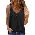 thumbnail image 3 of Camiseta sin mangas informal para mujer, decoración con botones, cuello redondo, transpirable, sin mangas, para verano, negro, L, 3 of 5