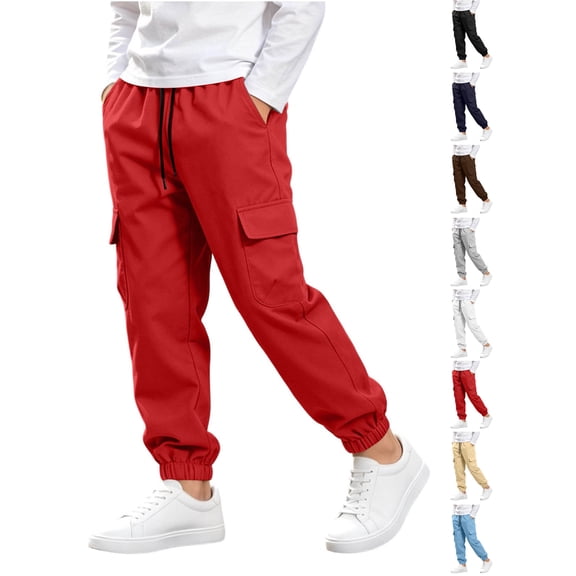 Boys Jogger Cargo Pants Zaewscy Boys Cargo Jogger Pants Elastic Drawstring Waist Casual Trousers with Multi Pockets Kids Outdoor Daily Wear Red 140