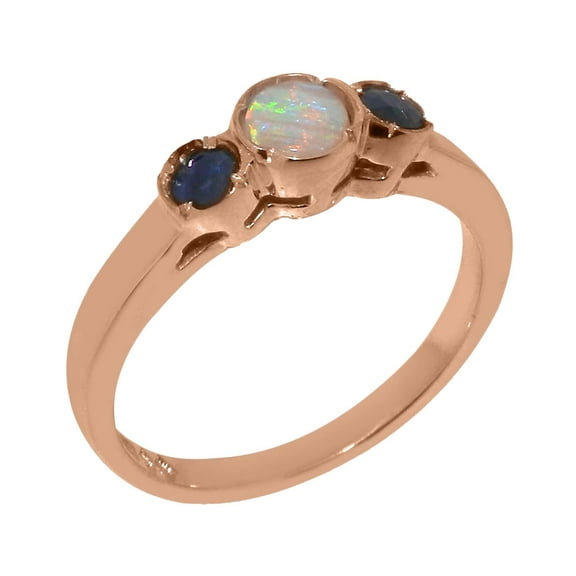 LBG British Made 14k Rose Gold Natural Opal & Sapphire Womens Anniversary Ring - 33 size options - Size 10