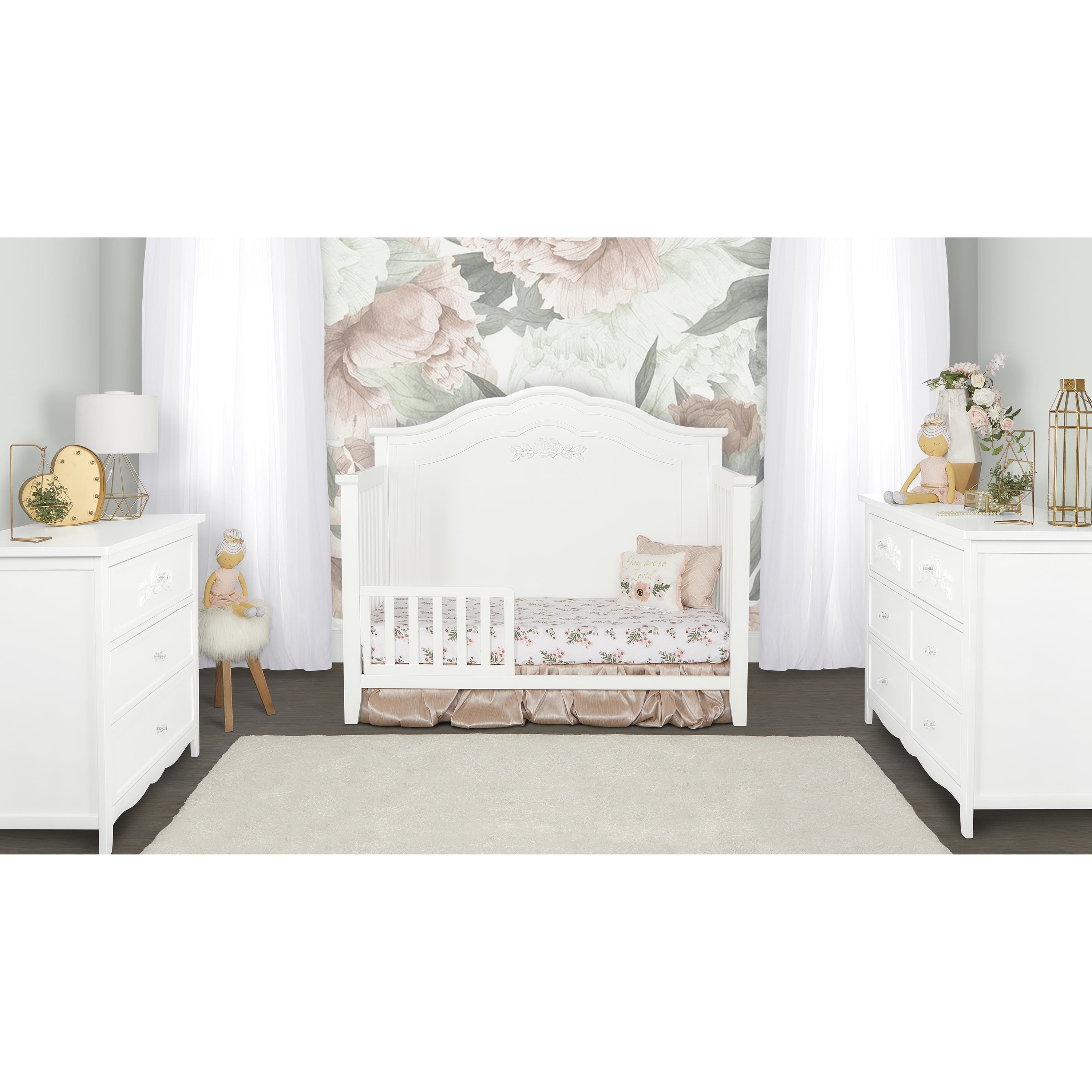 Dream On Me Tiana Convertible Crib Toddler Guard Rail, New Zealand Pinewood, Frost