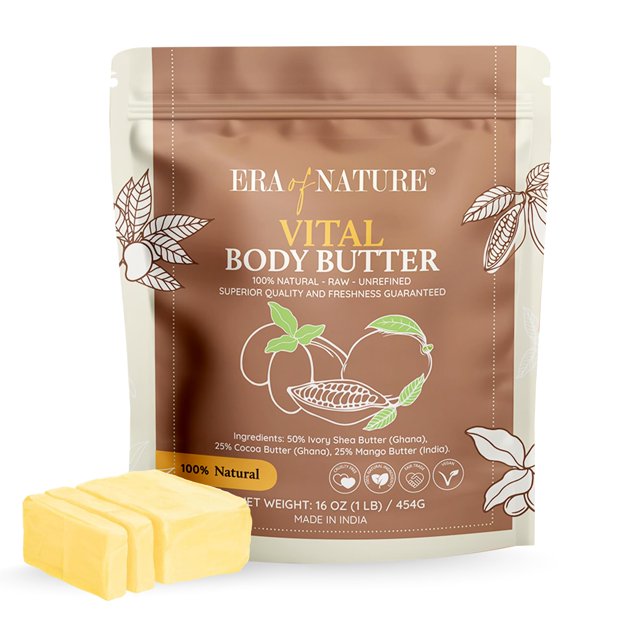 Era of Nature Manteca corporal orgánica de karité, mango y cacao, cruda, sin refinar, 100 % natural, base perfecta para el cuidado de la piel, mantecas corporales, lociones, jabones y bálsamos labiale