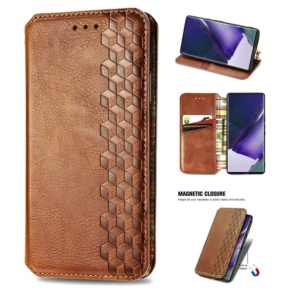 Compatible for Motorola Moto G Power 5G 2024 Wallet Case, Embossed Pattern PU Leather Magnetic Suction Flip Cover with Credit Card Holder Kickstand Anti-Scratch Shockproof Case, Brown