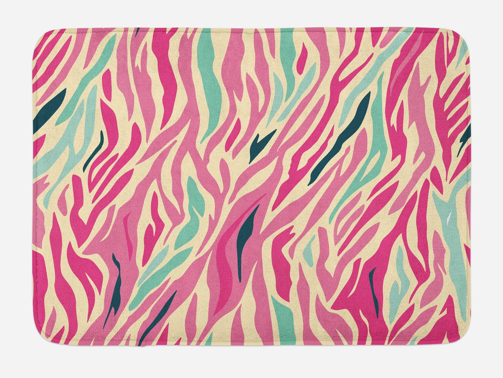 Pink Zebra Bath Mat, Funky Fashion Pattern with Colorful Zebra Stripes