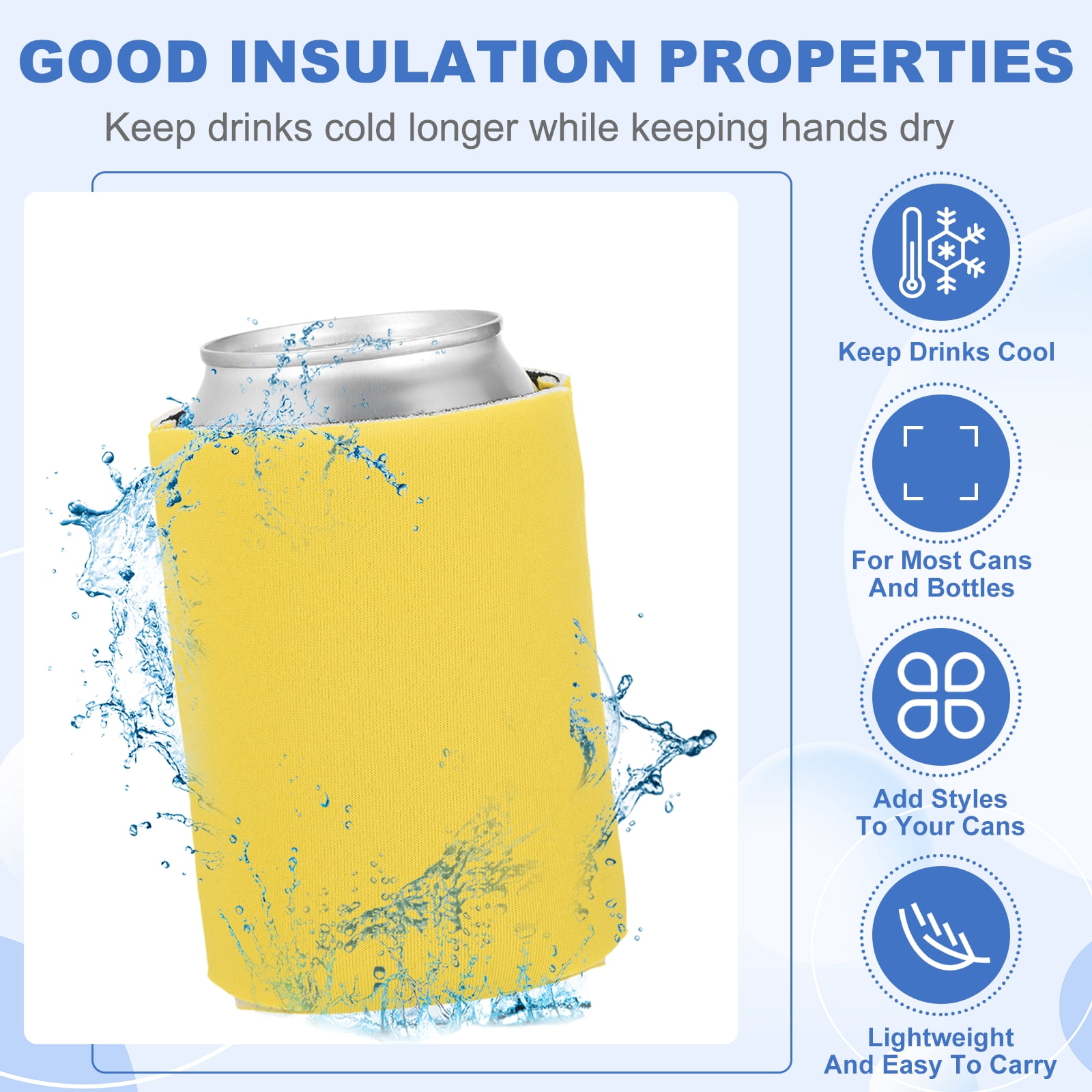 Uxcell 20Pcs Beer Can Coolers Covers, Neoprene Blank Drink Cooler Sleeves Collapsible Insulated Reusable Soda Cover for 10oz Bottles Seltzer DIY Weddings Beach Picnic Party, Yellow