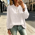 thumbnail image 3 of YuXingFu Petite Tops for Women Crew Neck Pleated Ruffle Detail Long Sleeve for Everyday Loose Fit Tees Tops White M, 3 of 6
