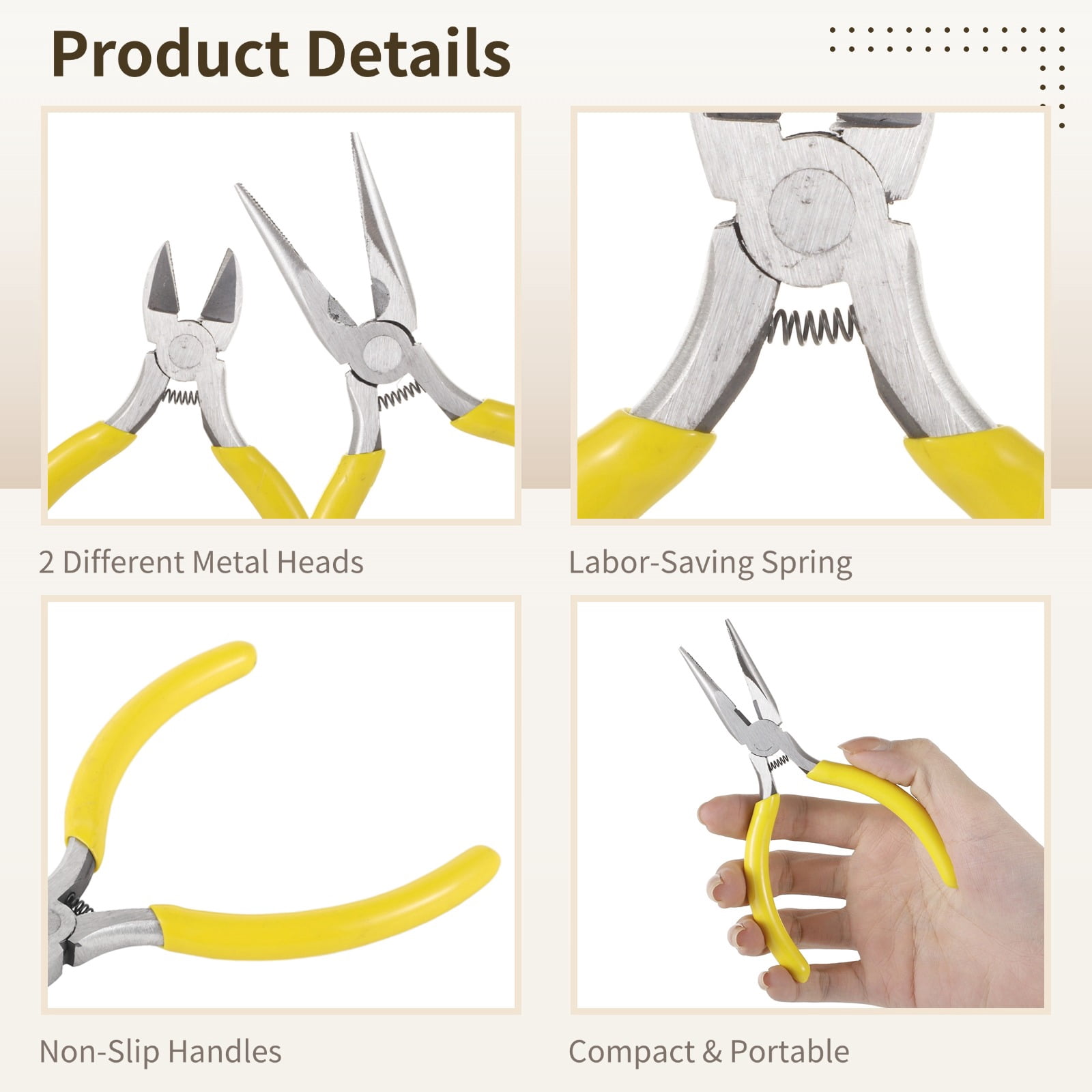 12 Pcs 5-Inch Needle Nose & Diagonal Pliers Set, Mini Spring-Loaded Wire Cutters with Comfort Grip for Jewelry Making, Electronics, DIY Crafts
