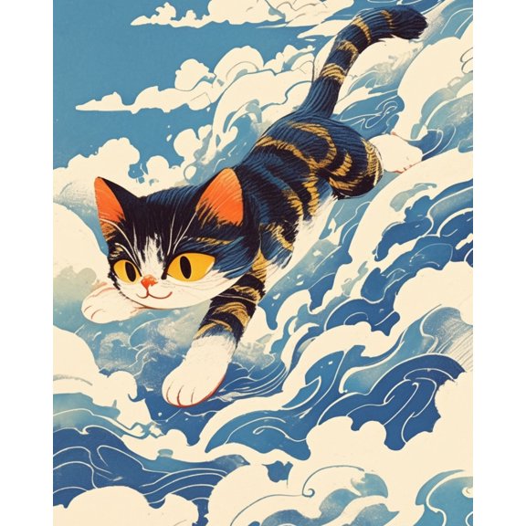 Paint by Numbers for Adults Kids Beginner Cat Riding the Wind and Waves DIY Acrylic Painting by Numbers Kits with Brushes Acrylic Pigment Home Decoration Gifts 16 x 20 inch