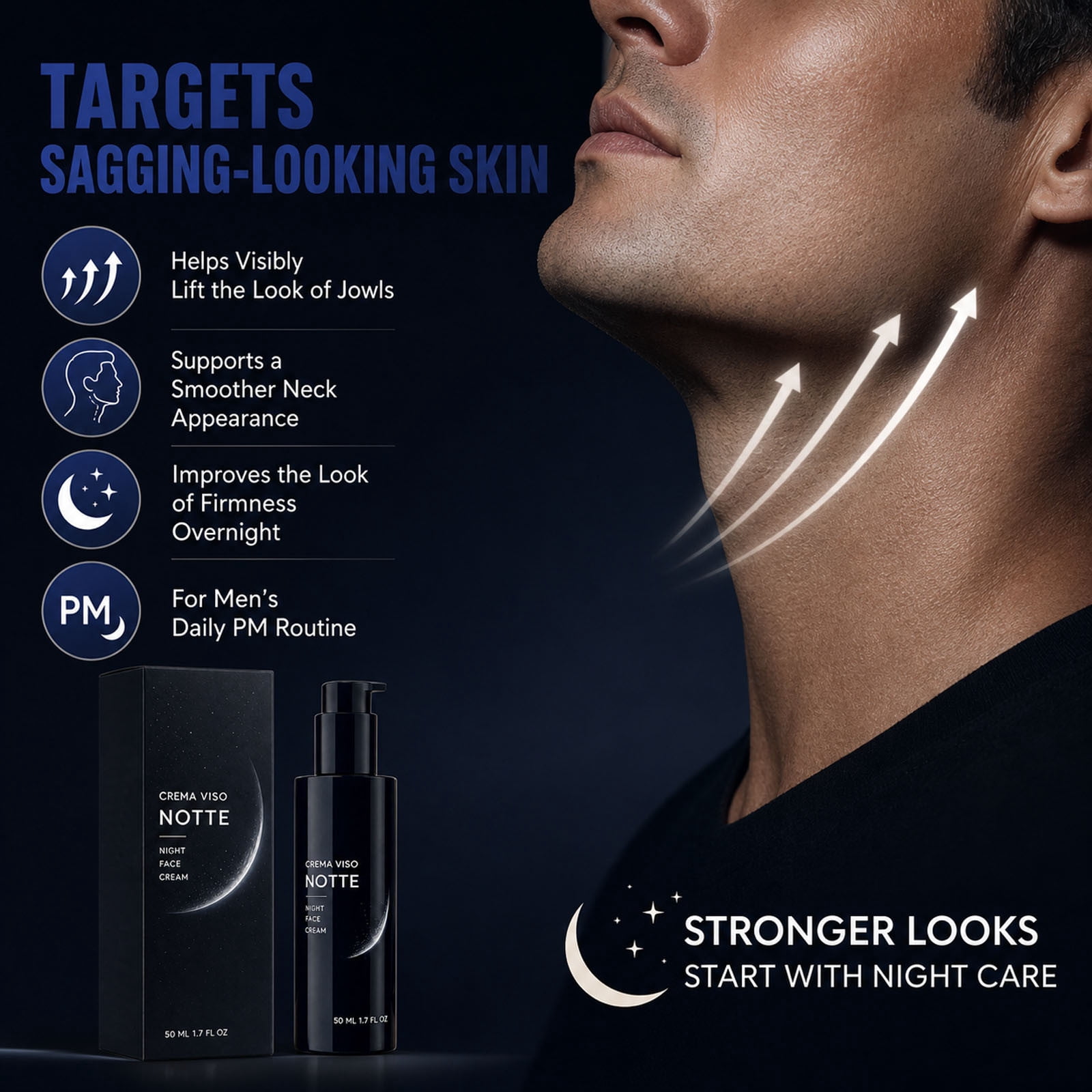 Serlino Lab Night Face Cream for Men, Helps Improve Fine Lines & Skin Firmness, 1.7 Fl Oz