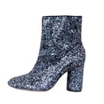 thumbnail image 2 of Schutz Niamh Ametista Black Glitter Heel Sparkle Ankle Dress Block Heel Booties (6.5), 2 of 5