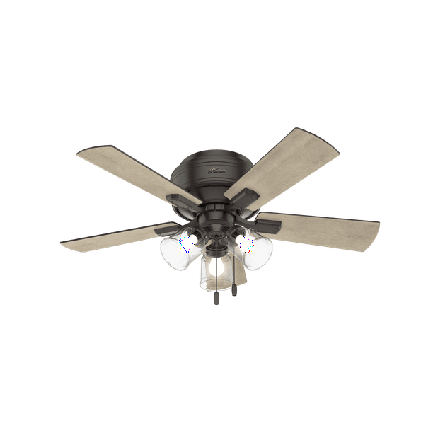 42 Hunter Fan Crest Field Low Profile With 3 Light Kit Noble Bronze Ceiling Led Com - Flush Mount 42 Inch Ceiling Fan With Light