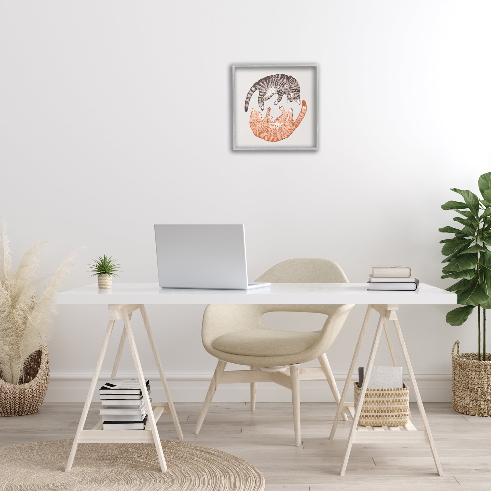 Stupell Industries Tabby Cats Duo Animals & Insects Painting Gray Framed Art Print Wall Art, 17 x 17