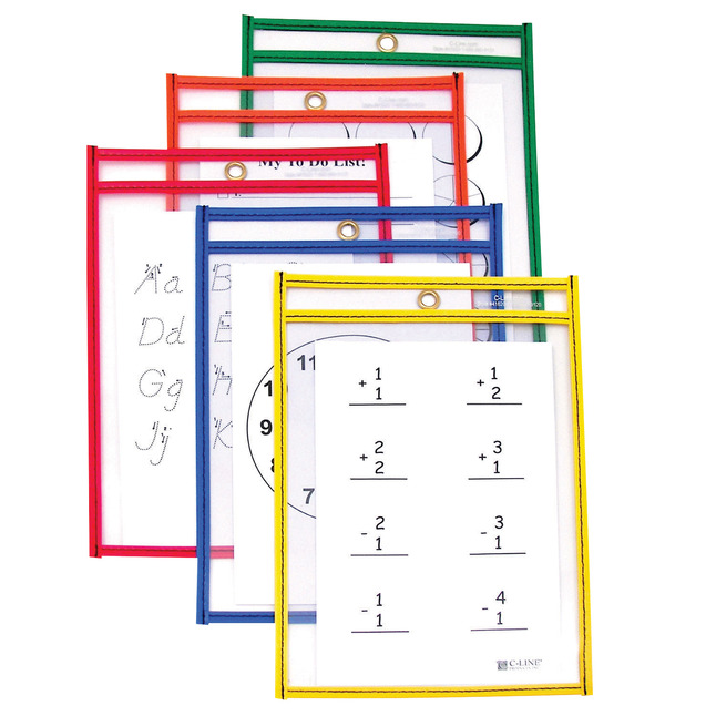CLine Dry Erase Reusable Pockets, Assorted Colors, 6 x 9 Inches, Pack