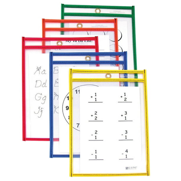 CLine Dry Erase Reusable Pockets, Assorted Colors, 6 x 9 Inches, Pack