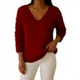 thumbnail image 3 of ZHYou No Boundaries Womens V Neck Fuzzy Plush Sweaters,Soft Comfortable Warm Casual Tops,Wine,Size XL, 3 of 9