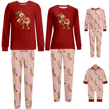 

Family Matching Christmas Pajamas Sleepwear Set The Grinch Red White Stripe Printed Sizes for Adult-Kids-Baby-Pet 2-Piece Top and Pants Bodysuits Sleepwear Pajamas Set
