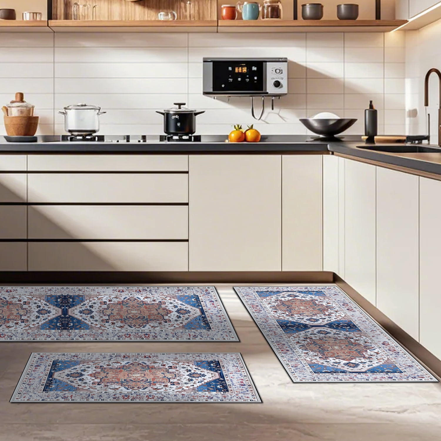3 Pieces Kitchen Rug Sets with Runner Non Slip Washable Mats for Floor Thick Kitchen Floor Mat Carpet Runner Rugs for Hallway Laundry Holiday Decor
