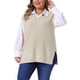 thumbnail image 4 of Chaleco de suéter de mujer de tallas grandes Agnes Orinda, tejido acanalado, cuello en V, sin mangas, con dobladillo dividido, blusa casual sin mangas 4X beige, 4 of 6