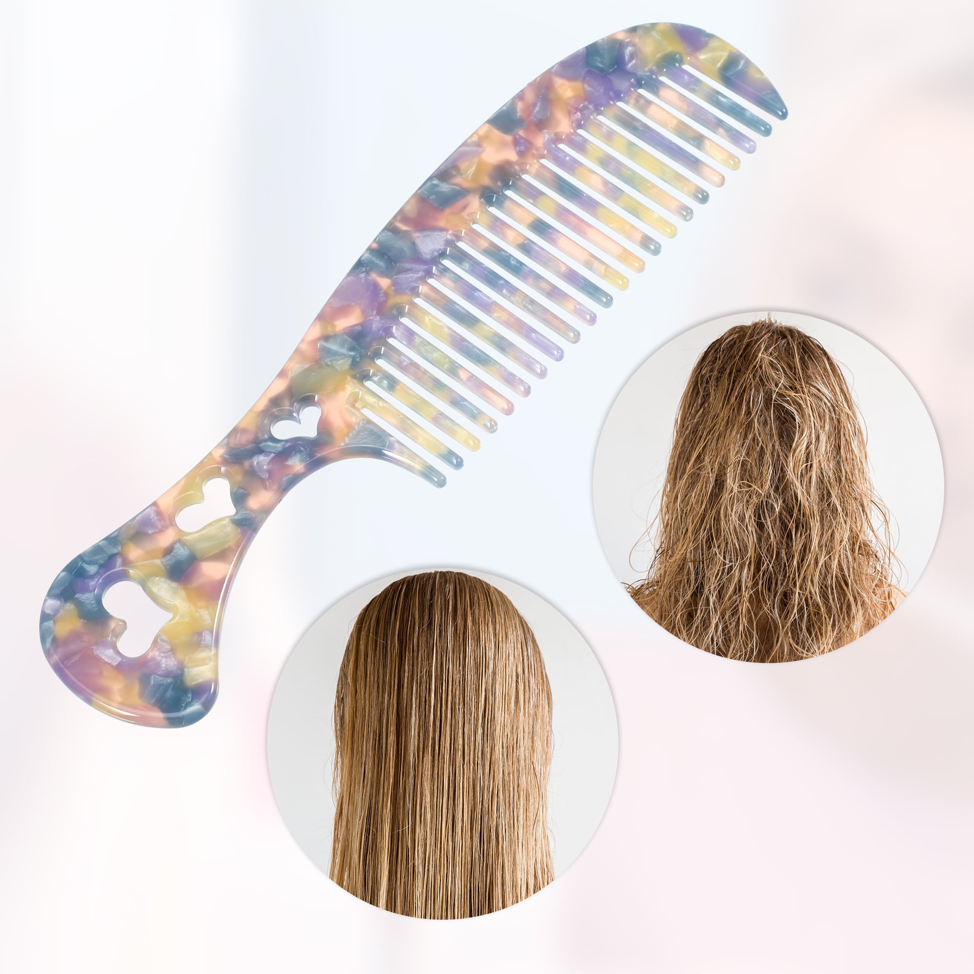 Unique Bargains 1Pc Women Heart Style Handheld Wide Tooth Comb Purple