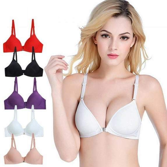 Wuffmeow 5PCS/set Push Up Bra For Women Sexy Wire Free Bralette Padded Solid Color Lingerie Seamless Underwear Front Closure Bra Bielizna damska