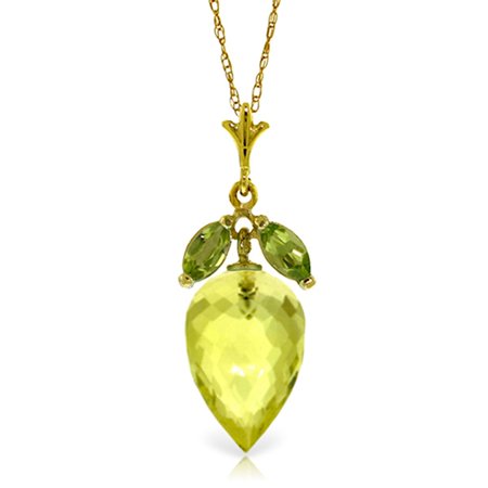 ALARRI 9.5 Carat 14K Solid Gold Necklace Peridot Briolette Lemon Quartz with 18 Inch Chain Length.