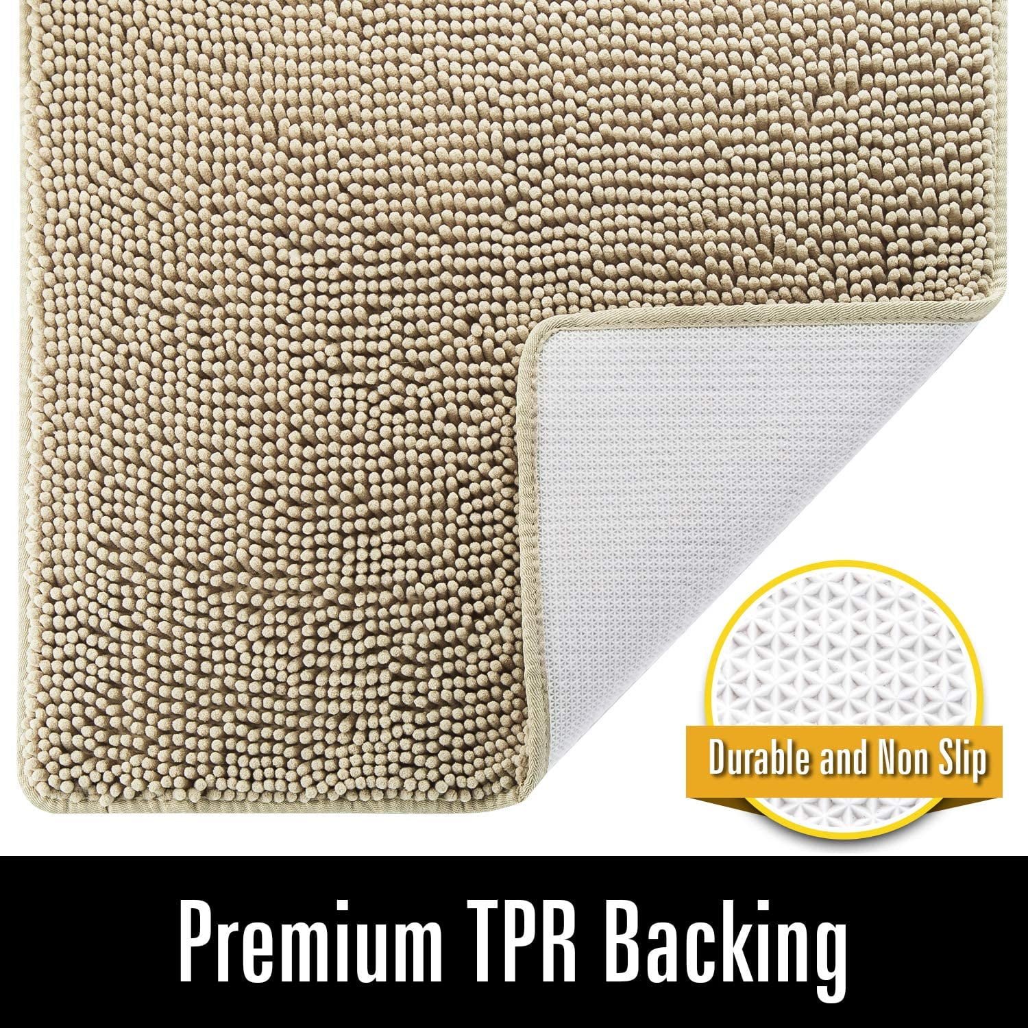 Softlife Luxury Soft Bathroom Non-Slip Rug Shaggy Bath Mat,20"x32",Camel