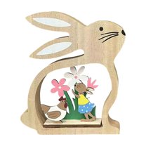 Wood Carved Rabbit Decor, Natural Bunny Statue Set for Garden, Windowsill & Rustic Easter Tablescape or Holiday Gift C