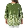 thumbnail image 3 of Agnes Orinda Women's Plus Size Boho Tops Floral V Neck 3/4 Sleeve T-Shirt Summer Casual Blouse 2X Green, 3 of 6