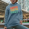 thumbnail image 2 of Good Vibes Only, Being Positive Quote, Groovy Retro Wavy Text Merch Gift, Light Blue Hooded Sweatshirt or Hoodie, Medium, 2 of 5
