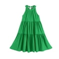 thumbnail image 5 of Abcomgle Cute Sundresses Dresses for Girls 10-12 Casual Halter Neck Sleeveless Midi Dress Solid Color Sundresses Loose A-line Swing Skirt 9-10 Years,Green, 5 of 7