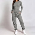 thumbnail image 4 of Chiccall 2 Piece Fall Outfits for Women Stretchy Long Sleeve Crew Neck Crop Top High Waist Drawstring Jogger Pants Matching Lounge Set Tracksuits Set, 4 of 10