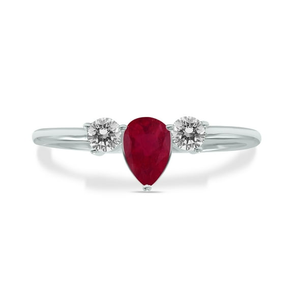 SZUL Women's 1/2 Carat TW Pear Shape Ruby and Diamond Ring in 10K White Gold