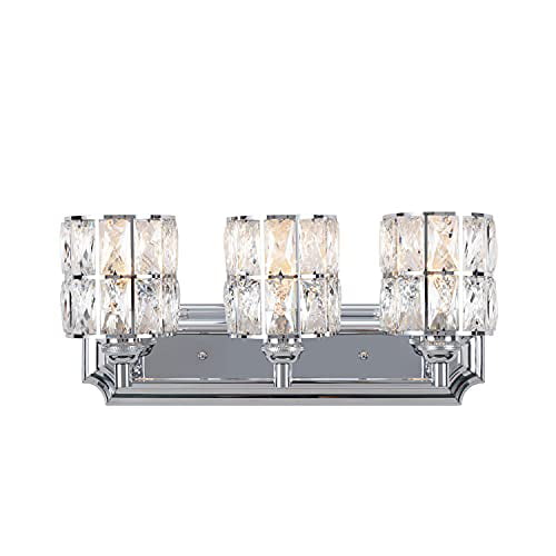 Doraimi 3 Light Crystal Wall Sconce Lighting with Plating Champagne Finish,Modern and Concise Style Wall Light Fixture with Crystal Plate Metal Shade for Bathroom Crystal Light fixtures,etc.
