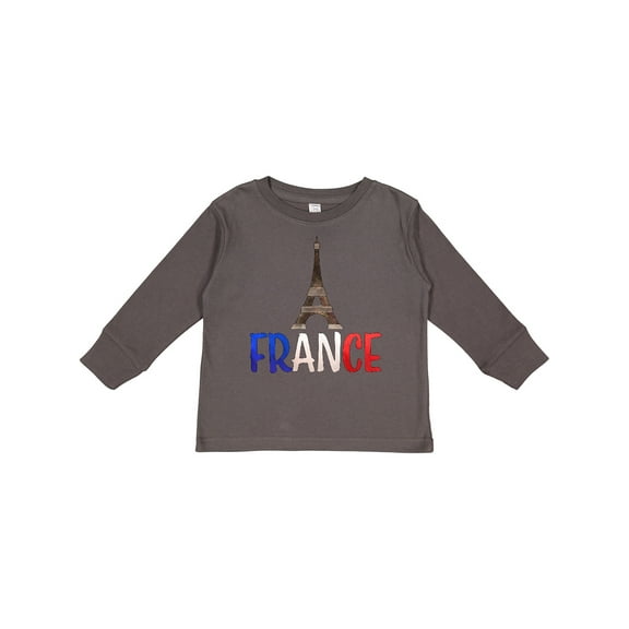 Inktastic France Eiffel Tower Flag in Text Boys or Girls Long Sleeve Toddler T-Shirt