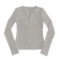 thumbnail image 4 of Vinsonshop V Neck Henley Long Sleeve Shirts Women Ribbed Button Down Slim Fit Casual Basic Tee Fall Outfits Gray L, 4 of 4