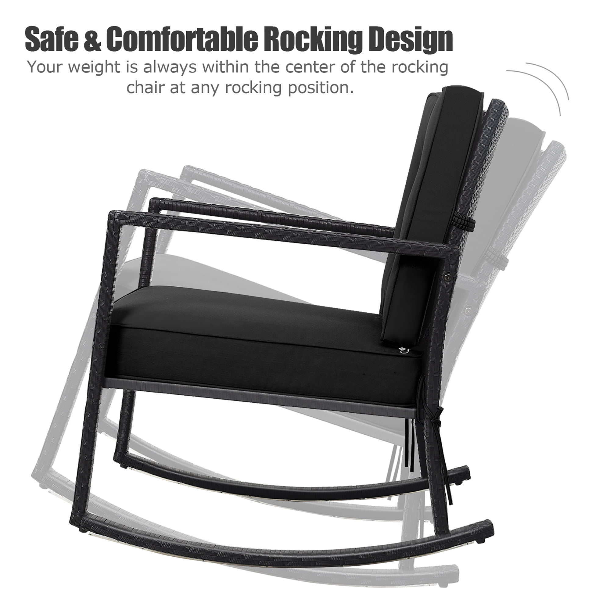 Costway 2 PCS Patio Rattan Rocker Chair Outdoor Glider Rocking Chair Cushion Lawn Black