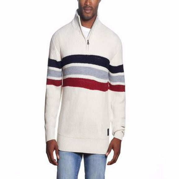 Weatherproof Vintage Men’s Shaker Stitch Stripe Half Zip Sweater, Ecru, Small