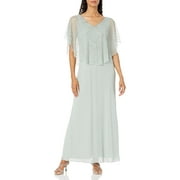 J Kara Women's Plus Size Geometrical Beaded V-Neck Dress, Celadon, 22W