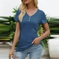 thumbnail image 3 of Jewelreauty Women Casual Blouses Short Sleeve V Neck Button Loose Fitting Tunic Tops Summer Going Out Shirts (XL, Navy), 3 of 6