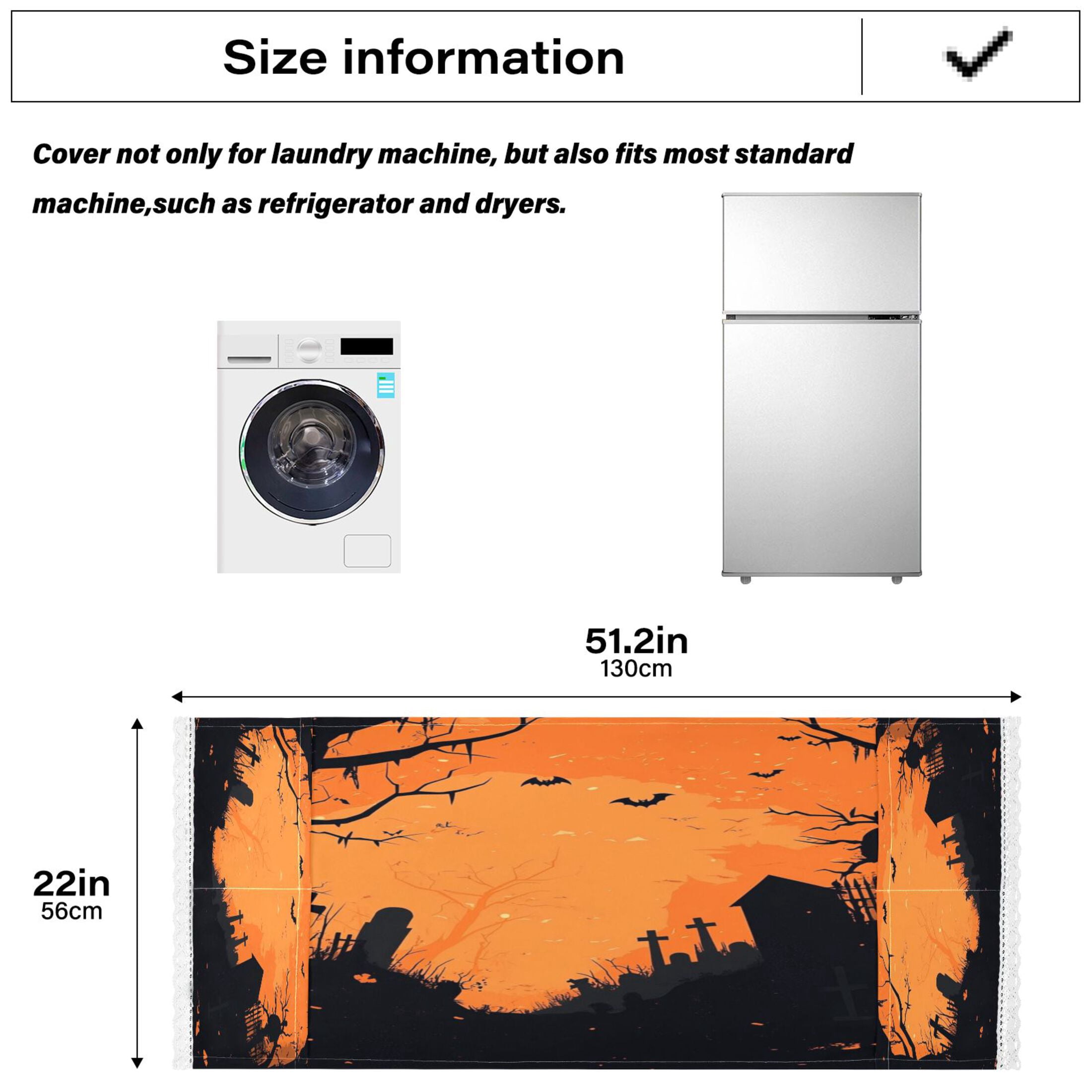Halloween Background PatternWasher and Dryer Covers Dust-Proof and Oil Resistant Fridge Cover with 4 Storage Pockets Washing Machine Top Cover for Laundry Kitchen Home 51.2 x 22 In