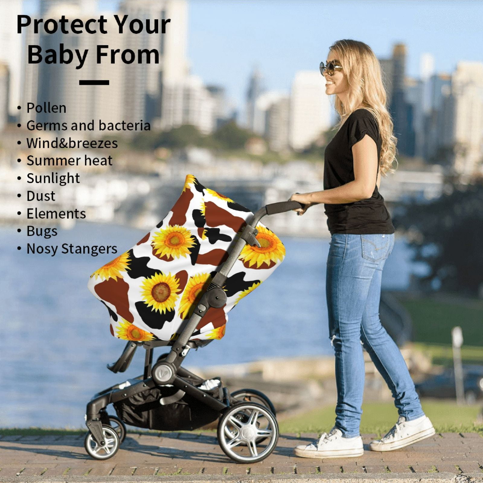 Fotbe Cow Print Sunflower Pattern Car Seat Covers for Babies, Nursing Breastfeeding Cover Infant Carseat Canopy, Soft Stretchy Carrier Cover