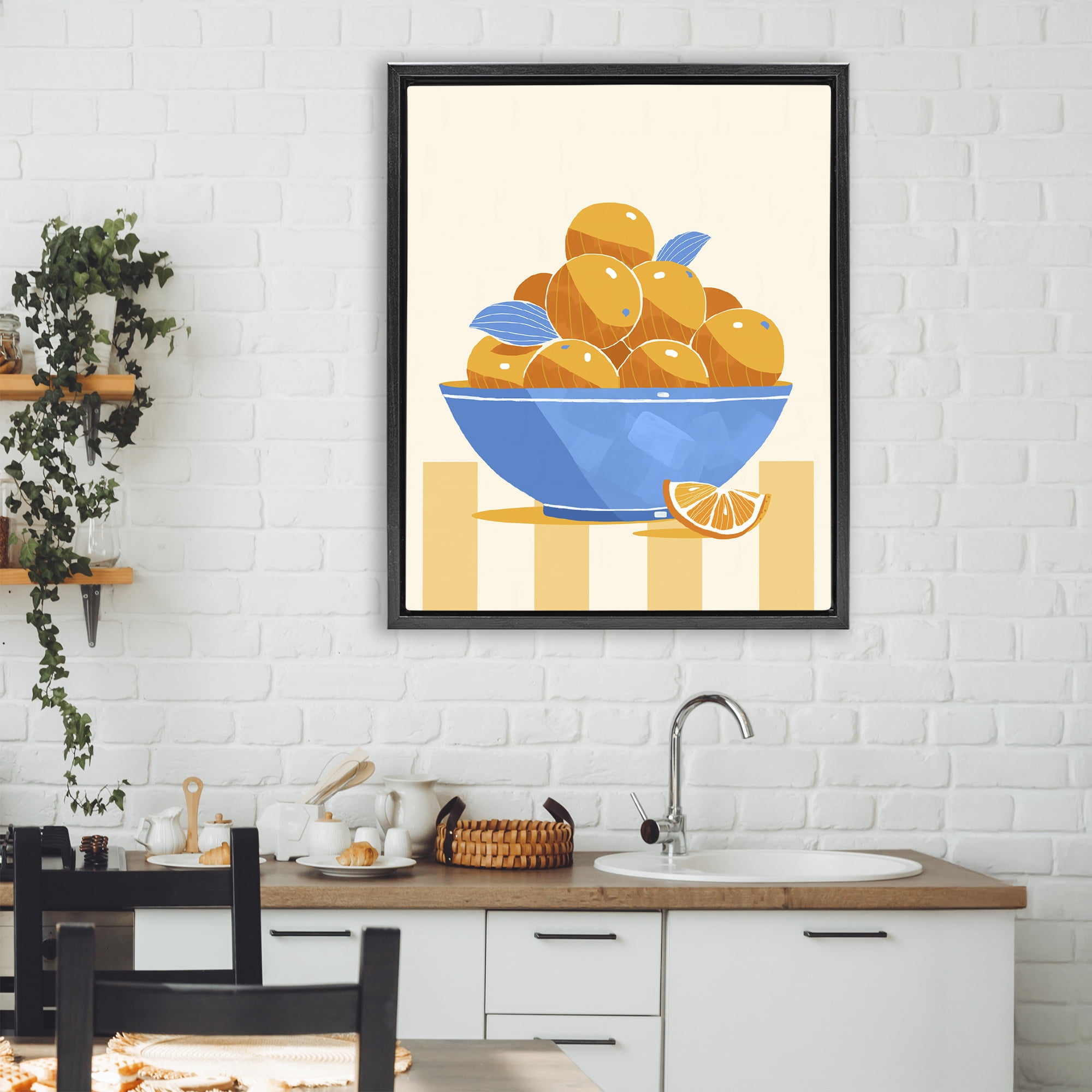 Stupell Industries Orange Citrus Bowl Striped Black Framed Floater Canvas Wall Art, design by Lucca Sheppard