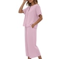 thumbnail image 6 of NMMUED Linen Pant Sets Women 2 Piece Outfits Summer Women’s Cotton Linen 2 Piece Lounge Set Casual Breathable Short Sleeve Top Wide Leg Cropped Pants Relaxed Fit Lounge Set for Women Pink S, 6 of 7