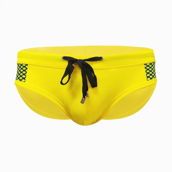 mgoYE Men's Swim Trunks 2XL Men's Swim Trunk Swimwear Quick-Dry Bathing Suit Board Short Sexy Boxer Brief with Drawstring Yellow