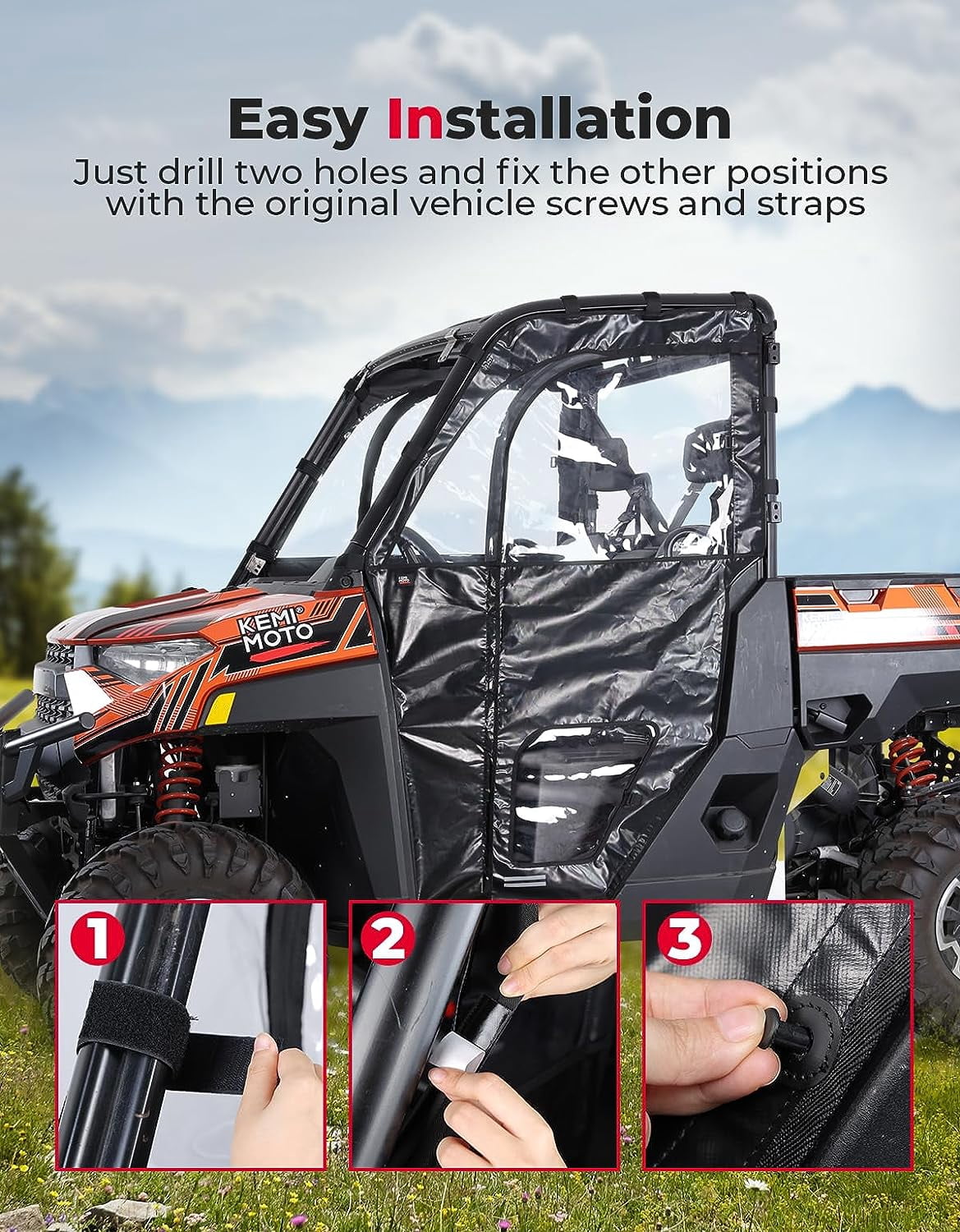 KEMIMOTO Soft Doors UTV Cab Enclosure Upper Doors Compatible with Polaris Ranger XP 1000 2017-2023