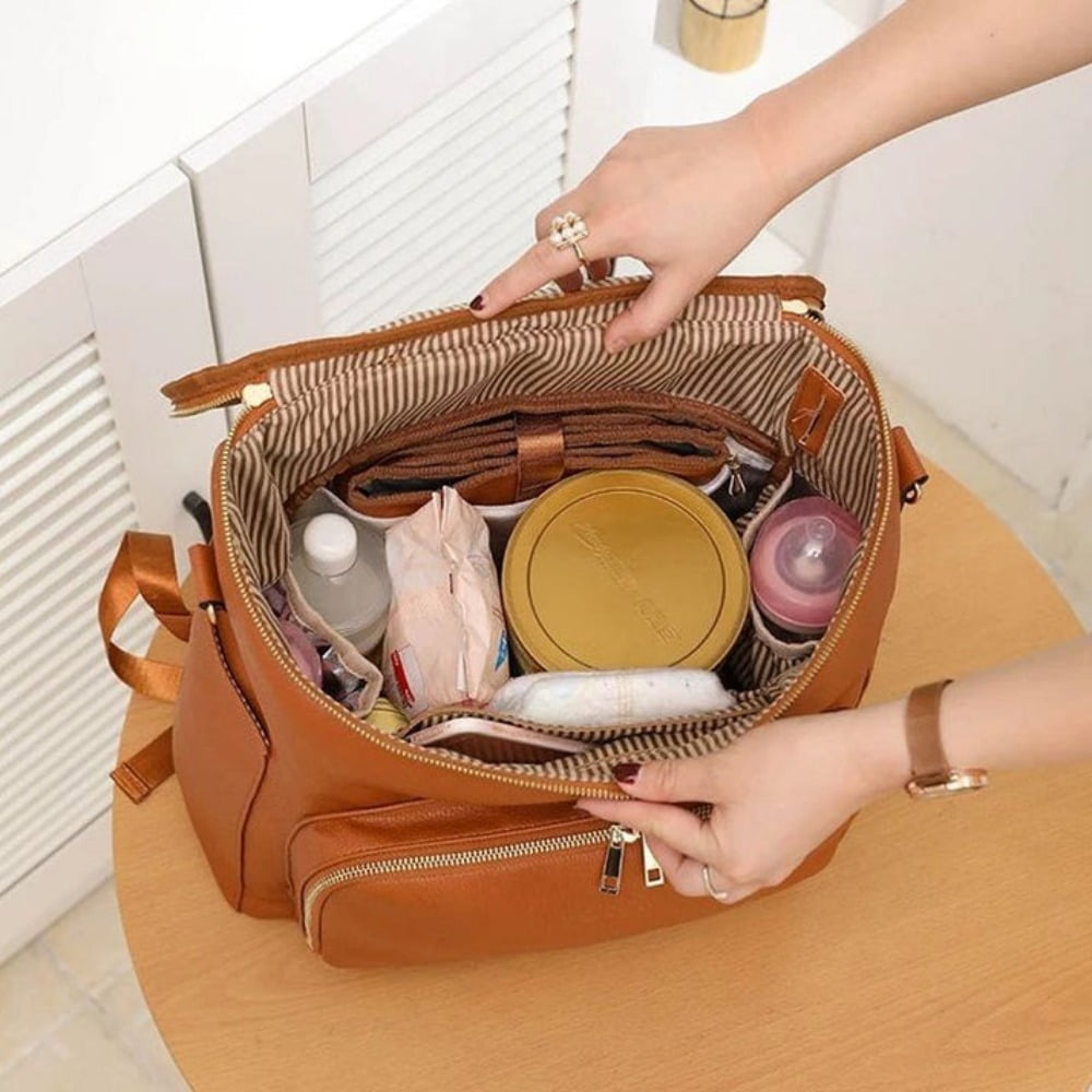 RsenFremior Diaper Bag Backpack Leather Backpack for Women Travel Backpack Baby Bag Large with Troller Straps Capacity for Wet Clothes