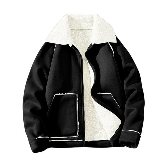 Maoxin Men's Coats Men's Thickened Warm Solid Color Pocket Zipper Long Sleeved Casual Jacket Black XL