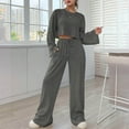 thumbnail image 2 of WENWU Women's Two Piece Knit Matching Outfits Crew Neck Slit Hem Tee and Pants Tracksuit Sets Womens Suits for Weddings Petite Pant Suits for Women Dressy, 2 of 5