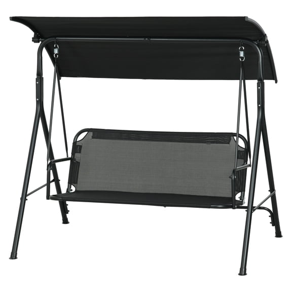 3-Seat Patio Swing Chair with Canopy, Outdoor Swing Set, Steel Frame, Adjustable Tilt, Cushioned Porch Swing for Garden, Backyard - Black